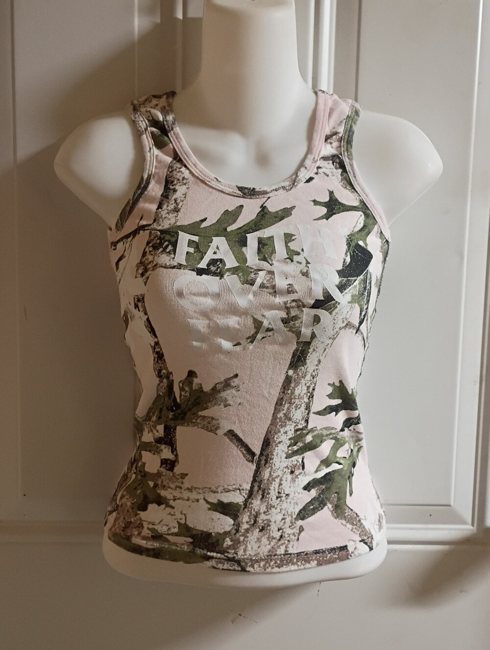 Faith Over Fear Pink Camo Racerback Tank Top